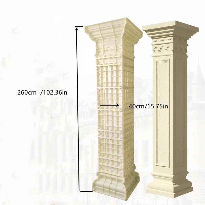 Wytrzymałe plastikowe formy z filarem kwadratowym, podparcie dachu domu, forma kolumnowa, klasyczna, gładka konstrukcja, fluktowana na zewnątrz,