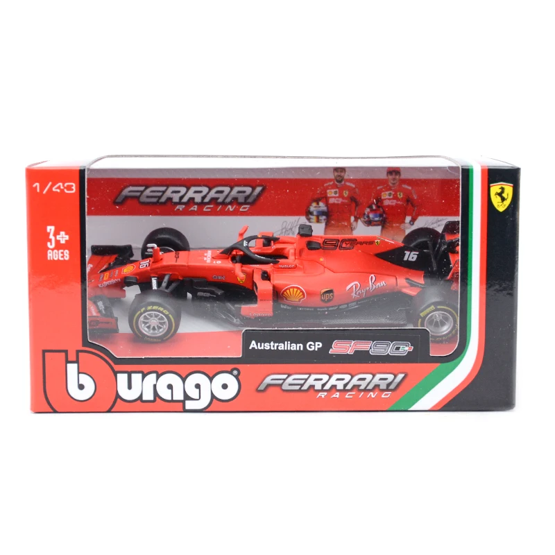 Bburago-Voiture de course Formule 1 en alliage moulé sous pression, simulation Leges, Ferrari 2019 SF90 #16, 1:43