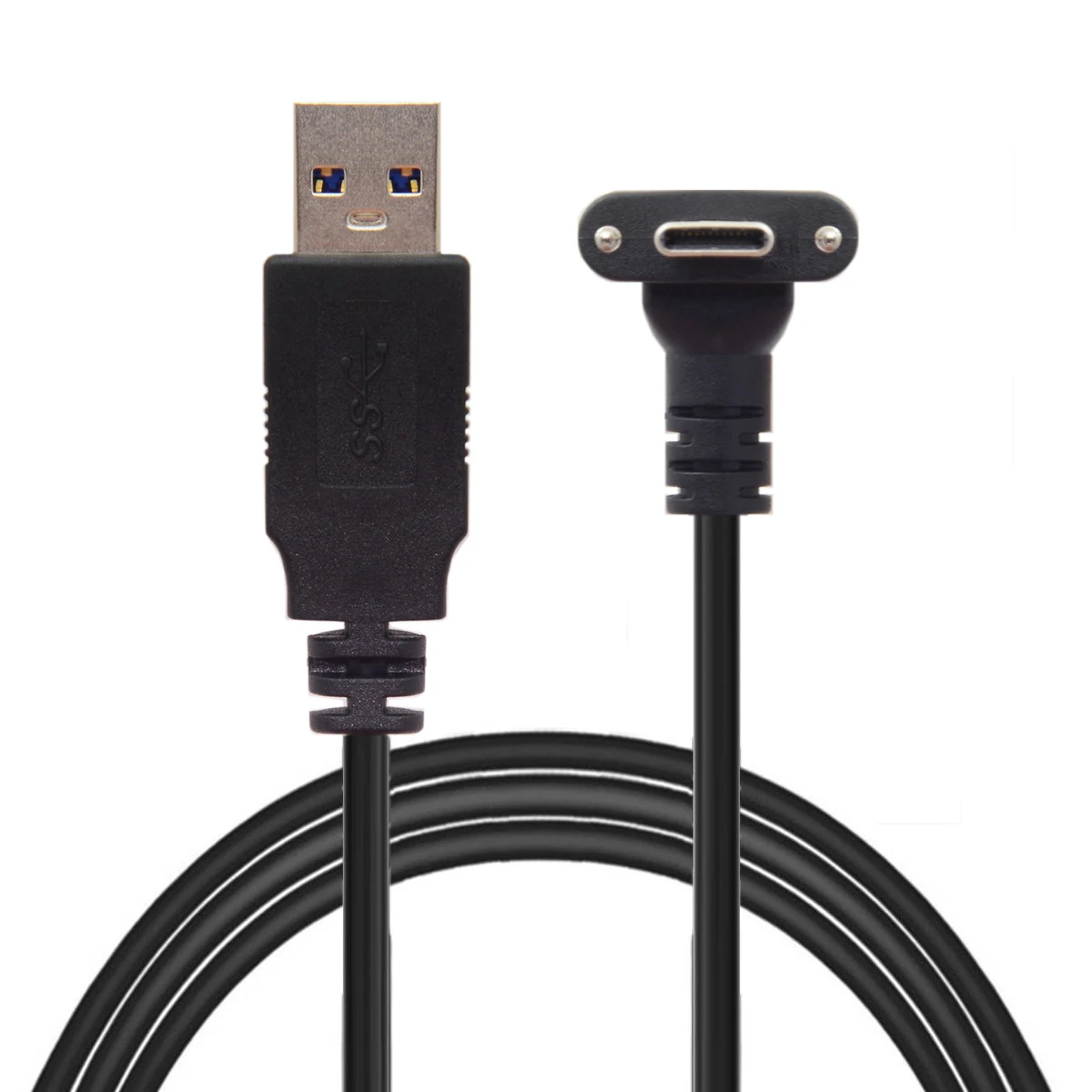 USB 3.1 Type-C Dual Screw Locking Down Up Angled 90 Degree to Standard USB3.0 Data Cable for Camera 120cm 300cm 500cm Black