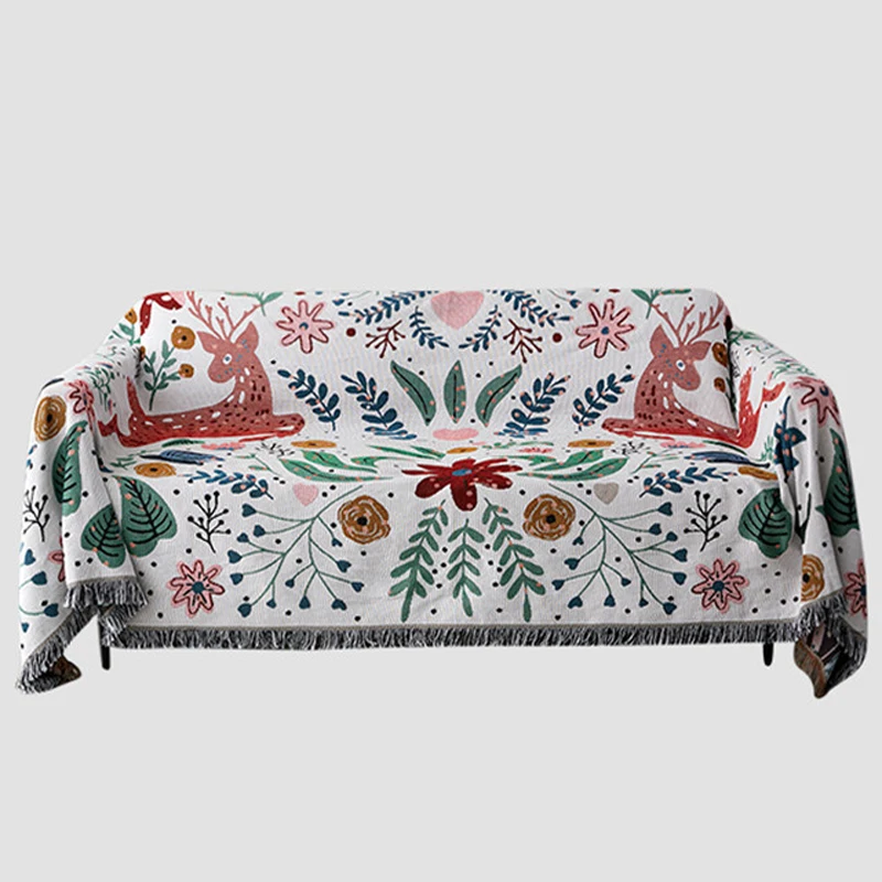 

All Match Throw Blanket Sofa Decorative Slipcover Warm Design Cobertor on Beds Fawn/Pastoral Non-slip Tassel Blankets