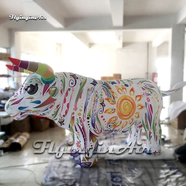 Outdoor Parade Performance Walking Inflatable Bull Costume 2m Wearable Blow Up Cattle Suit Colorful Cow Dress For Event