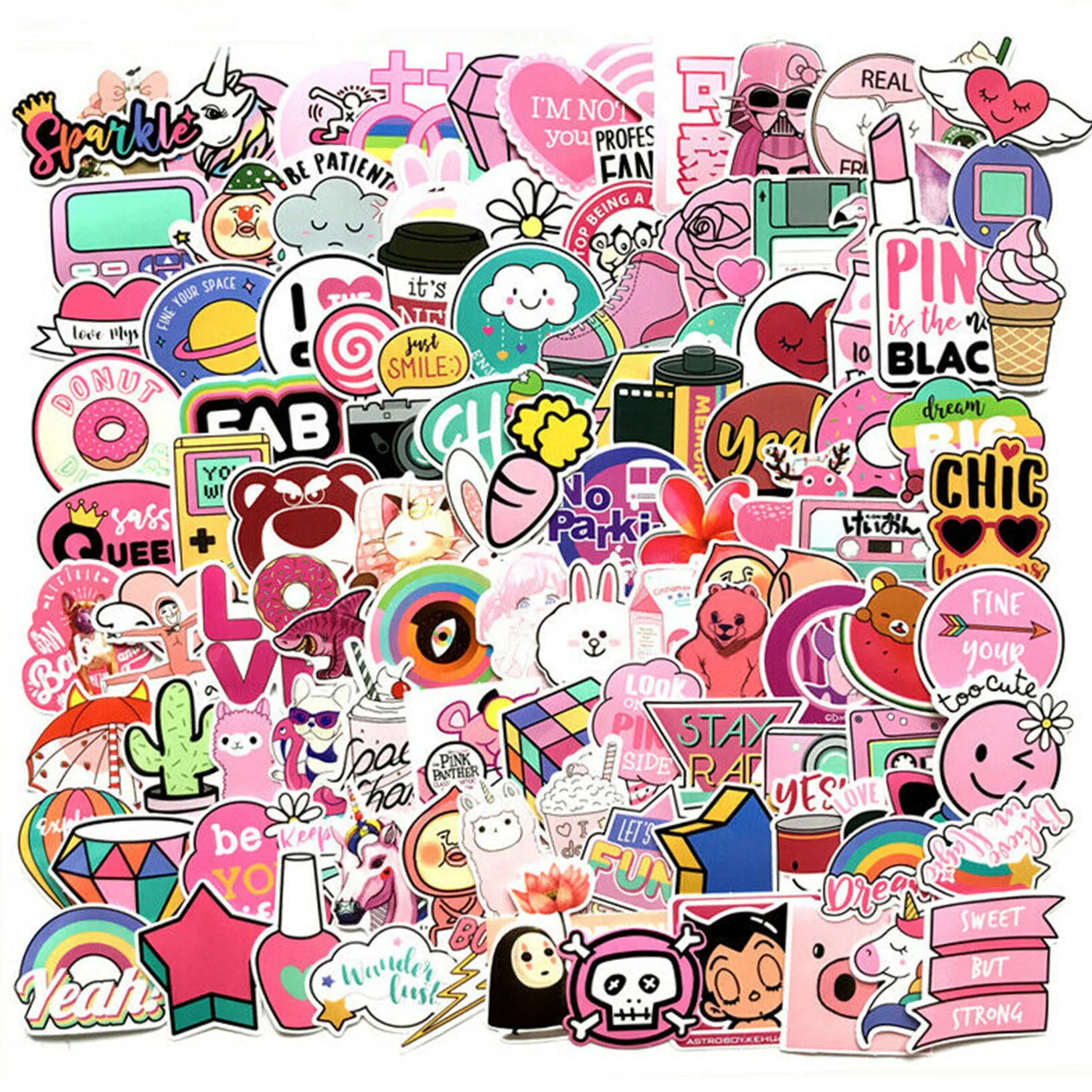 110Pcs Cute Pink Stickers Bomb Waterproof Skateboard Luggage Laptop Vinyl Decals