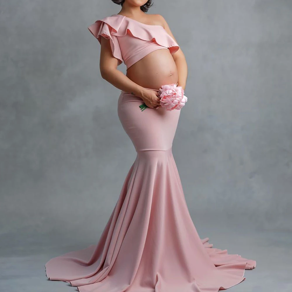 Maternity Mermaid Tail Dress Set For Photo Shoot Ruffles Long Pregnancy Dress 2021 Baby Shower Pregnant Women Maxi Gown