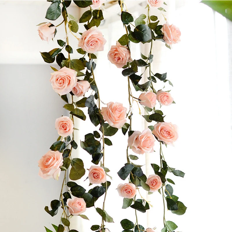 

Artificial Rose Vine Silk Flower String, Ceiling Winding Rattan, Home Party, Wedding Decoration