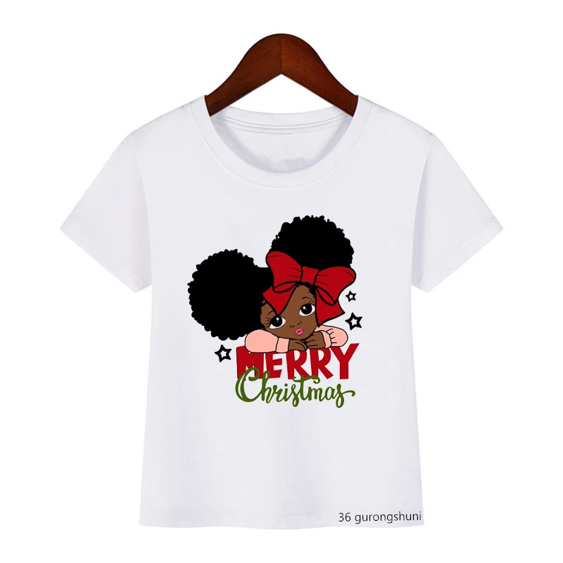 

Kawaii Christmas Little Girls With Natural Curly Hair African Little Girls T Shirts Christmas Costume Melanin Girls Tshirt Tops