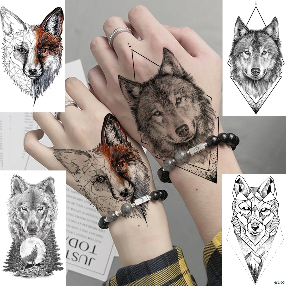 DIY Geometric Animals Fox Plant Temporary Tattoo Women Sexy Waterproof Disposable Black Tatoos Body Art Painting Tattoo Stickers