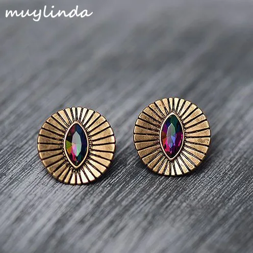 Boho Trendy Evil Eye Stud Earrings For Women Costume Jewelry Brincos Orecchini  Crystal Round Earrings Retro Statement Earring