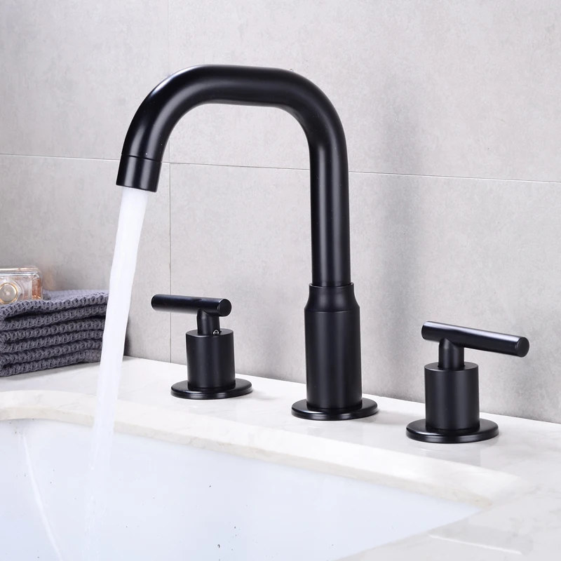 

Bathroom Basin Faucet Mixer Hot &Cold Brass Widespread Three Holes Sink faucet Black or Gold 8 inch