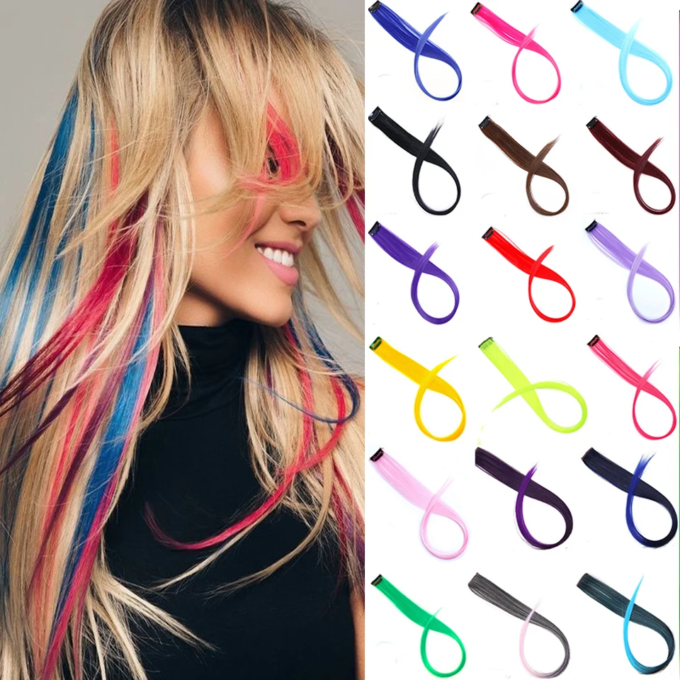 Lupu Synthetic Colorful Rainbow Long Straight Clip In Hair Extensions Heat Resistant Women\'s Fake Hair