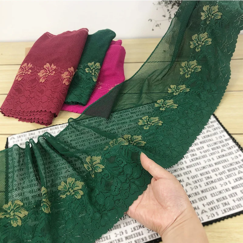 1Meter 22cm Lace Trim Ribbon For Dress Skirt Veil Embroidered DIY Sewing Craft Dark Green Rose Red Lace Fabric