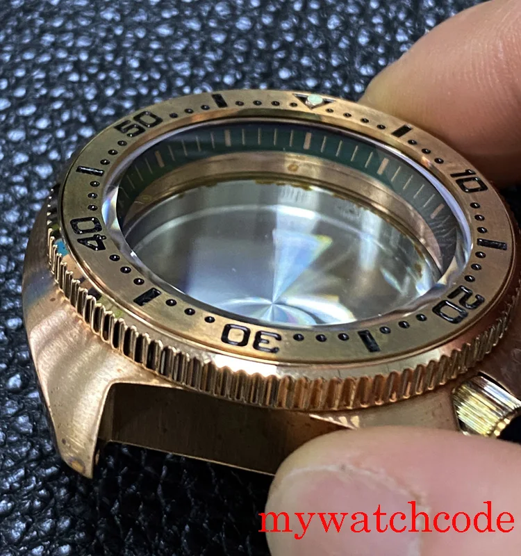 For NH35 NH36 Movement Solid Full Bronze 46MM Watch Case AR Sapphire Glass Ceramic Insert 20ATM Waterproof Watch Parts