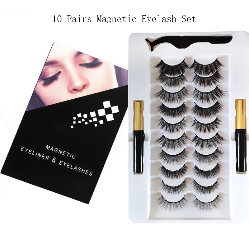 10/7Pairs Strip Magnetic Eyelashes Thick Set Magnet Liquid Eyelinerlashes& Tweezer Waterproof Lasting  Make up Eyelash Extension