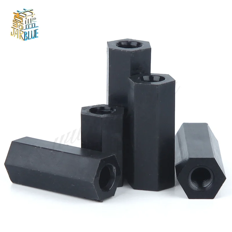 50Pcs M2 M 2,5 M3 M4 Schwarz Abstand Schrauben Hex Nylon Standoff Spacer Spalte Flache Kopf Double Pass Nylon kunststoff