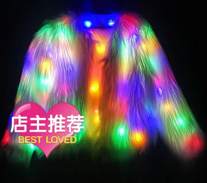 Furry Luminous Coat Led Winter Dance Jacket Women Light Stage Fake Furs White