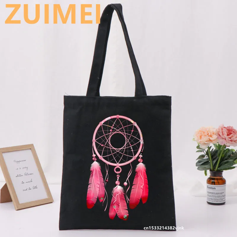 Bag Fashion Feather Wind Chime Funny Women Bags Harajuku Gothic Canvas Bag Horror Cartoon Large Capacity Shopper Bag Casual