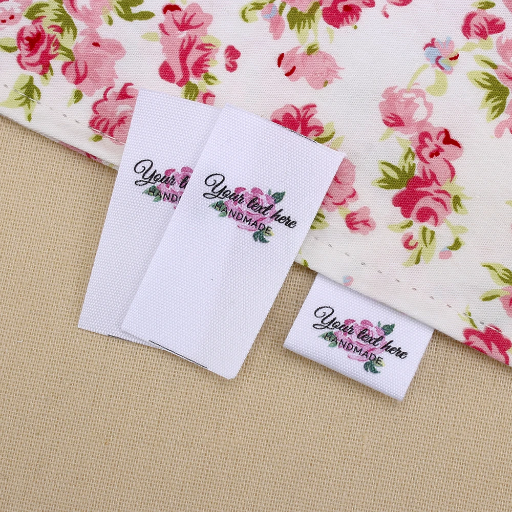 Custom Sewing label, fabric labels, logo or text, cotton ribbon, custom design, flowers (md3044)