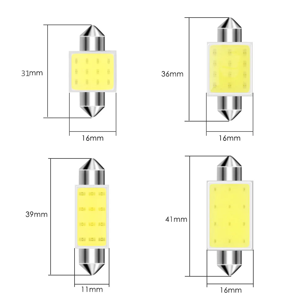 10pcs/lot Dome light 31mm 36mm 39mm 41mm Car COB 1.5W DC12V Interior Dome Lights Plate lamps Bulb Interior Car LED Bulbs Lamp