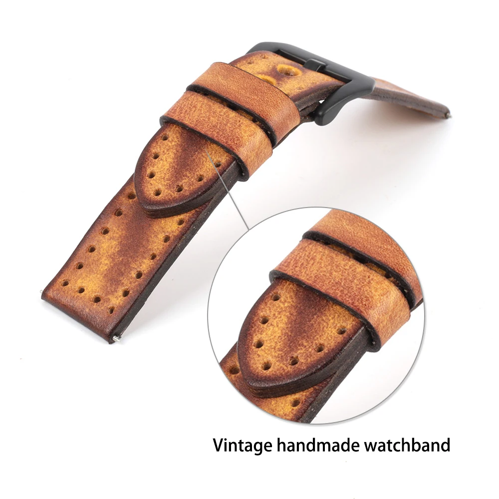 Vintage Genuine Leather Watch Band 20mm 22mm 24mm Hand Stitched Men Watchband Replacement for Panerai