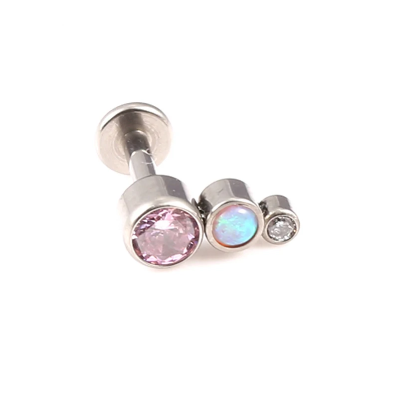 QM ASTM F136 Implant Grade Titanium  Internally Threaded Pink Curved Cluster Labret Ring Ear Helix Lip Stud Piercing Jewelry