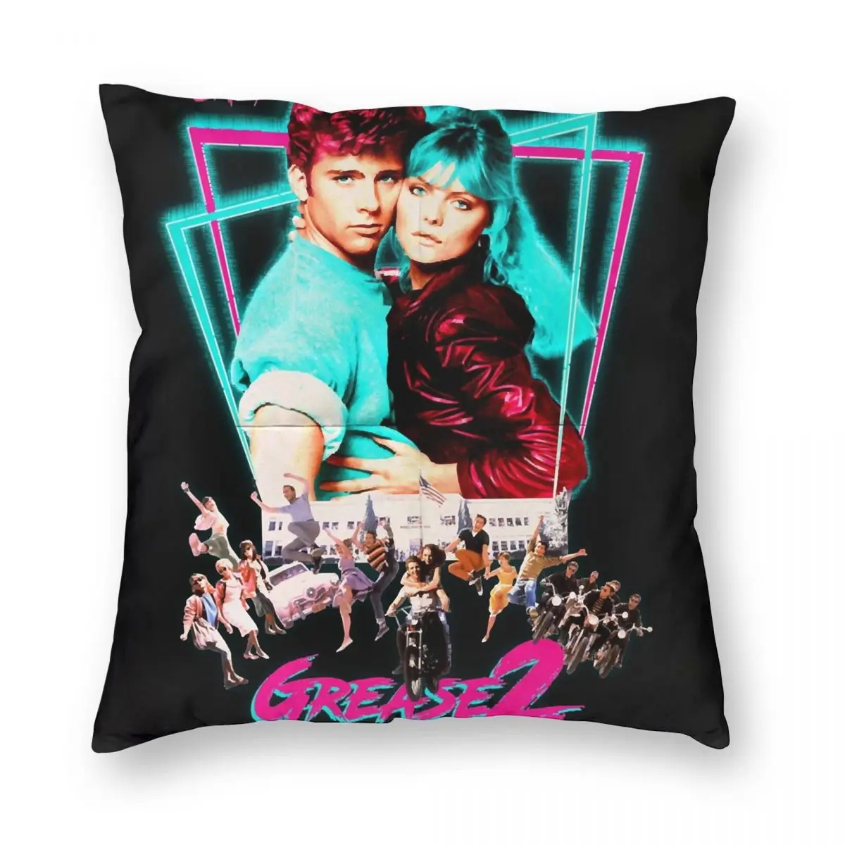 Neon 80 S GREASE Square Pillowcase Polyester Linen Velvet Printed Zip Decor Pillow Case Bed Cushion Cover 18