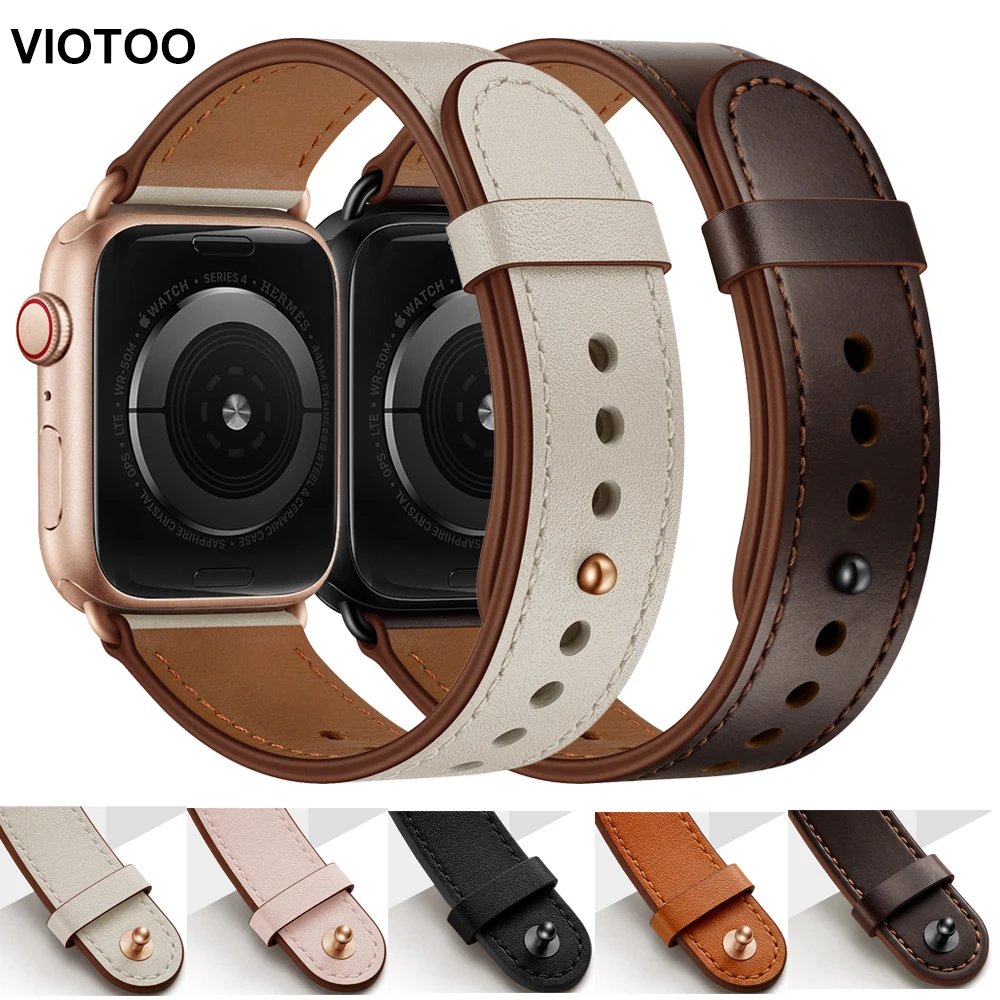 

VIOTOO Genuine Leather Watchband For Apple Watch Band Strap Series SE 6 5 4 3 2 1 40 mm 38mm 44 mm 42mm Watchstrap For Iwatch