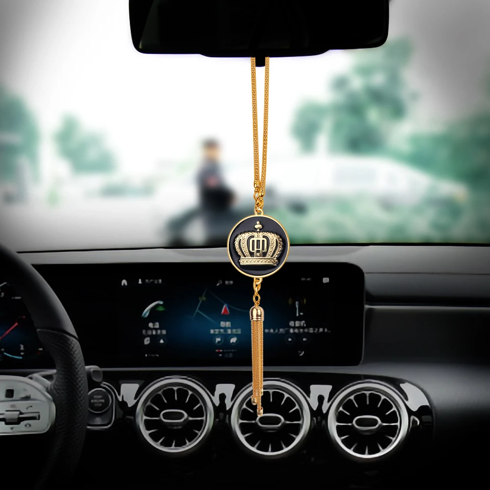 3D Metal Luxury VIP Royal Crown Emblem Car Pendant Decoration Suspension Rearview Mirror Ornaments Hanging Trim Accessories