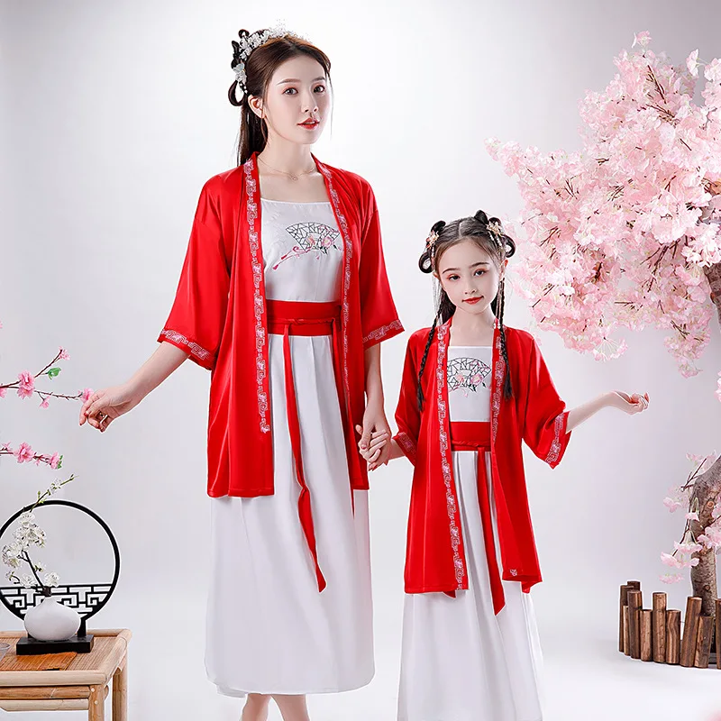 

hanfu women dress set cosplay chinese dresses cheongsam chinese traditional girls qipao skirt Christmas folk Parent-child robe