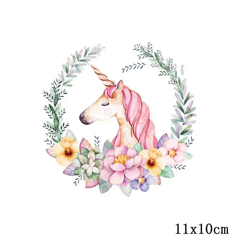 Cute Cartoon Unicorn Iron-On Transfers For Clothes Hippie Animal Cheap Heat Transfer DIY For Kids Clothes Thermal Stickers Patch