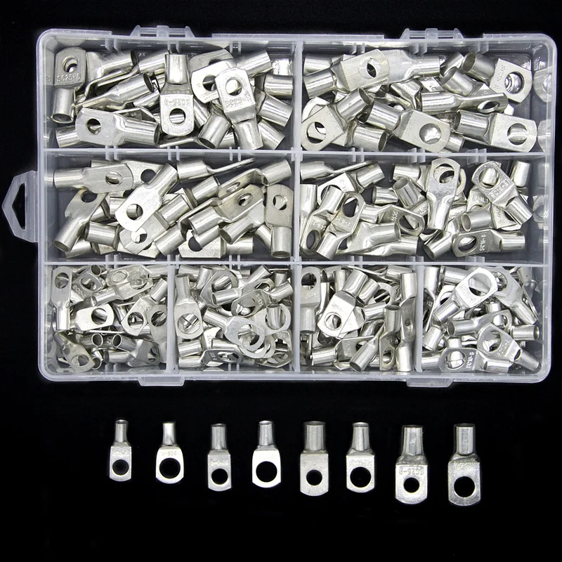 

240PCS Assortment Copper Tube Wire Ring Crimp Terminals Lug Battery Welding Bare Electrical Wire Connectors Kit