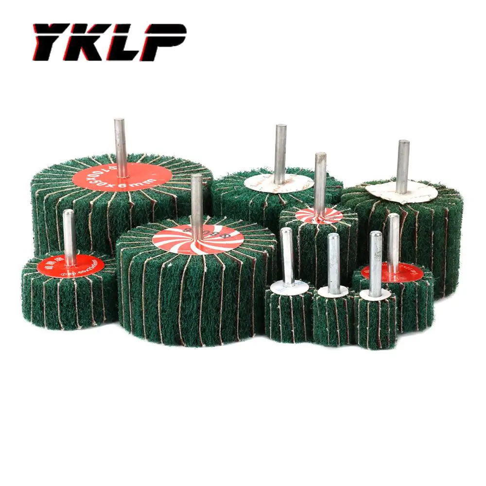 Rueda de pulido de papel de lija con solapa no tejida de 20 ~ 100 mm para vástago de metal de grano 180 de 1/4"