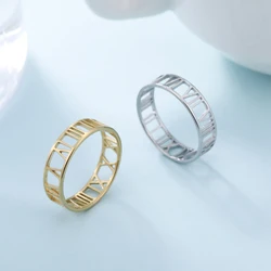 COOLTIME Classic Roman Numerals Stainless Steel Couple Rings Rose Gold Color Ring for Women Men Fashion Jewelry Anniversary Gift