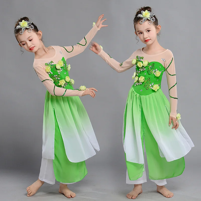 Chinese Folk Dance Children's Classical Dance Performance Costumes Jasmine Girls Perform Yangko Folk Dance Costumes