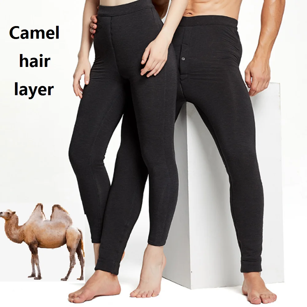 caml hair 3 layer thick winter thermal pants leggins warm trousers merino underwear mens leggings women womens long johns men's