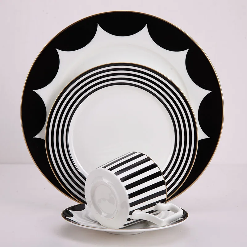 

Restaurant black and white table decoration bone china tableware steak dish cloth coffee tea