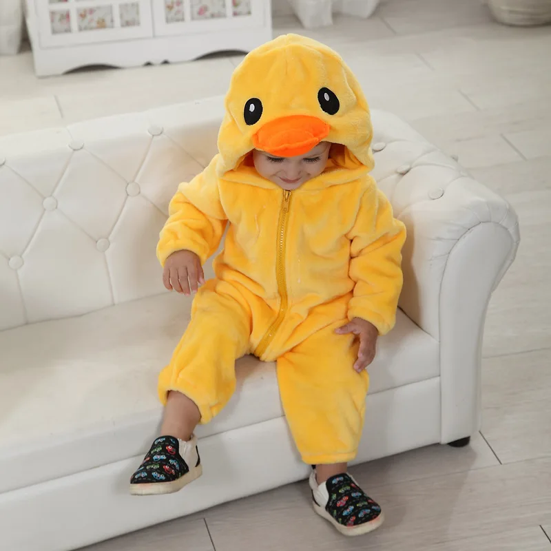 Baby Cosplay Kostüm Gelb Ente Jungen Mädchen Onesie Tier Overall Flanell Nette Kinder Pyjama Halloween Festival Geschenk 1-3 jahre