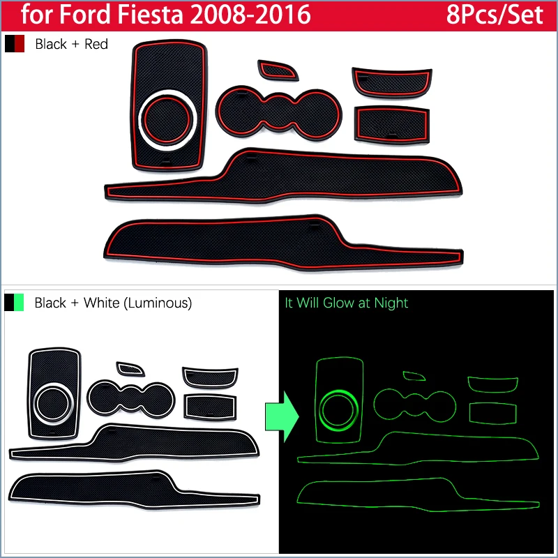 for Ford Fiesta 2008 2009 2010 2011 2012 2013 2014 2015 2016 Rubber Anti-slip Mat Door Groove Cup Pad Gate Coaster Accessories