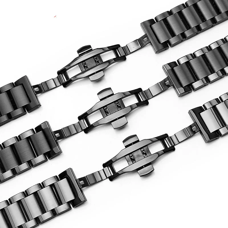 Solid Stainless Steel Watchband 18mm 20mm 22mm 24mm Deployment Butterfly Buckle Men Metal Replacement Bracelet Watch Band Strap