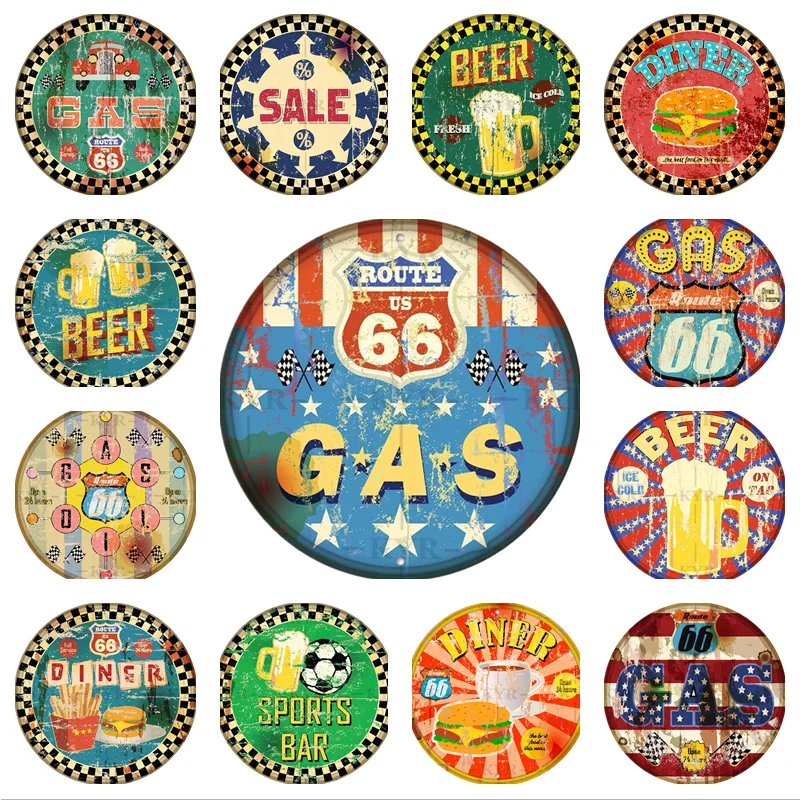 

Route 66 Hamburger Fries Metal Sign Wall Decor Bedroom Living Room Tin Murals Restaurant Club Bar Garage Iron Painting Poster