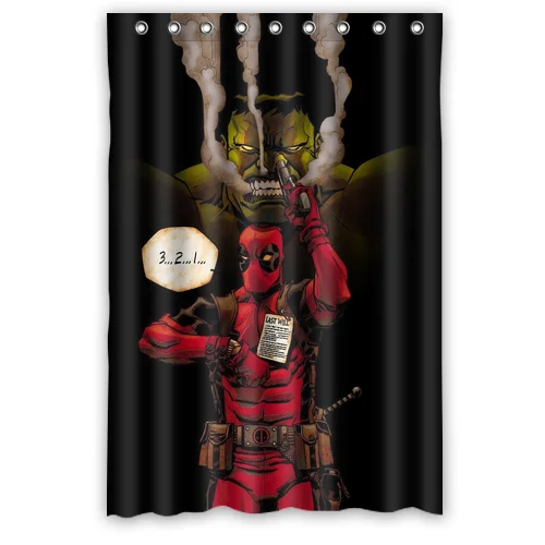 Top New Funny Deadpool And Hulk Custom Waterproof Fabric Shower Curtain