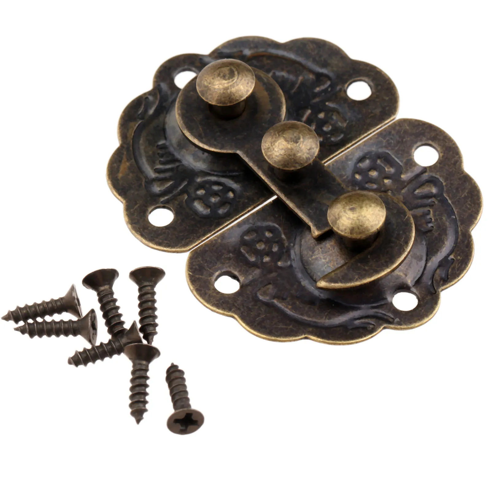 5pcs Latch Hasp Hook Clasp Lock 44x34mm screws Vintage Decorative Antique Bronze Metal Buckle Box Case Jewelry Toolbox Hardware