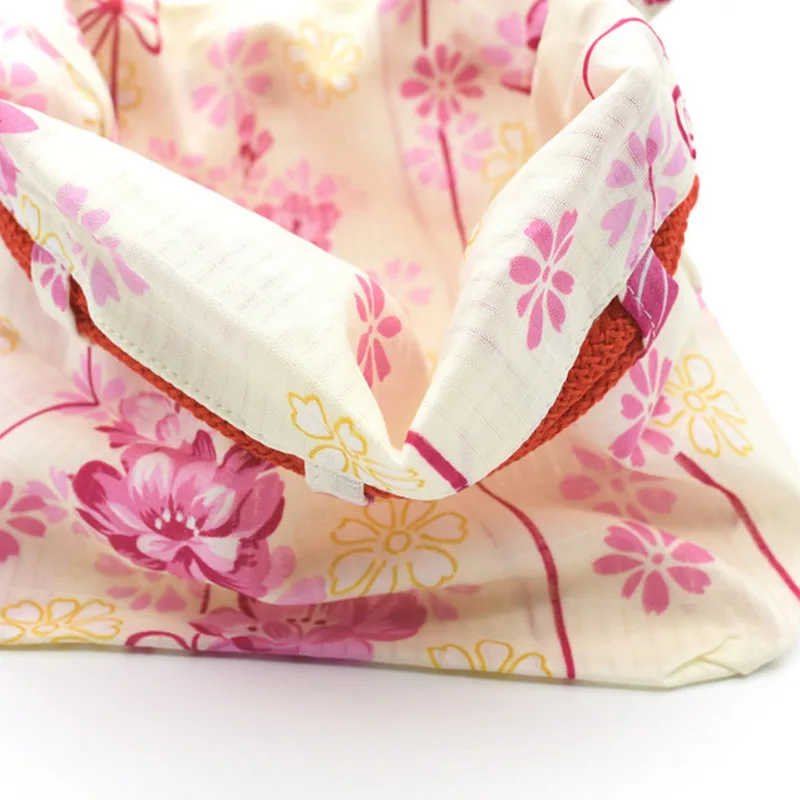 Kimono Traditional Japanese Style Tote Bag Women Kawaii Cartoon Floral Printed Yukata Handbag Harajuku Drawstring Bucket Gift