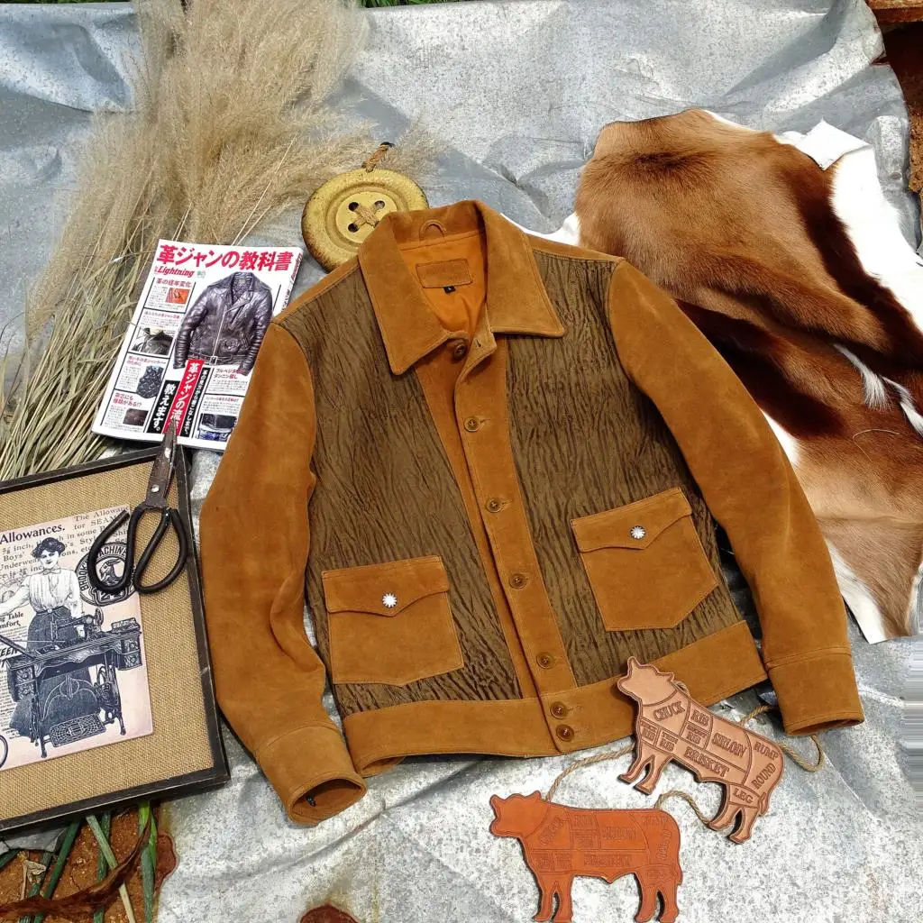 

Окрашенная Толстая голова Специальная текстура слой шлифованная песчано-Воловья кожа с двойным ворсом американская ретро кожаная одежда кожа