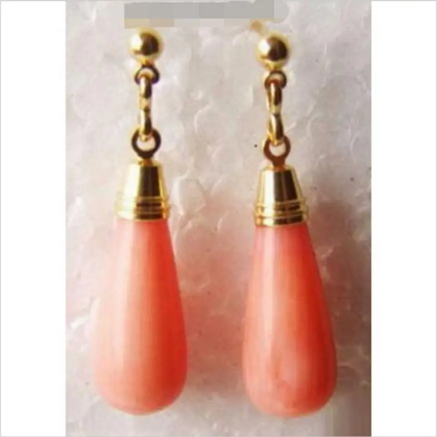 Free Shipping  Excellent Pink Coral Drop 18KGP Earrings