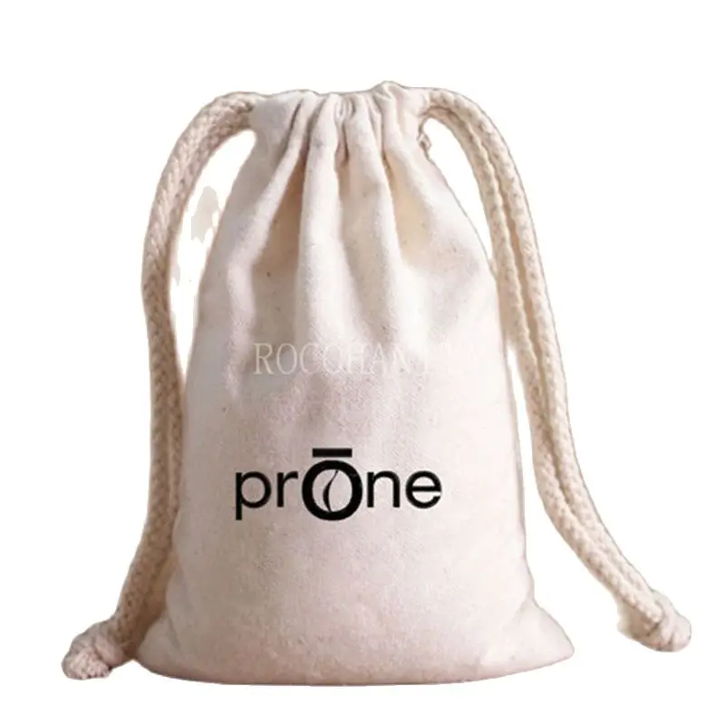 

100Pcs Custom Logo Printed Cotton Canvas Drawstring Bag White Cloth Fabric Gift Bag w/ Thread Tighten Lock On Top