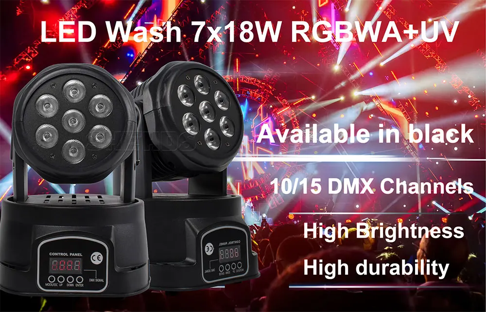 7x18w RGBWA UV 6in1 LED Moving Head Mini Waschen Licht Für DJ Party Disco Nachtclub DMX512 bühnen Beleuchtung – Detail 1