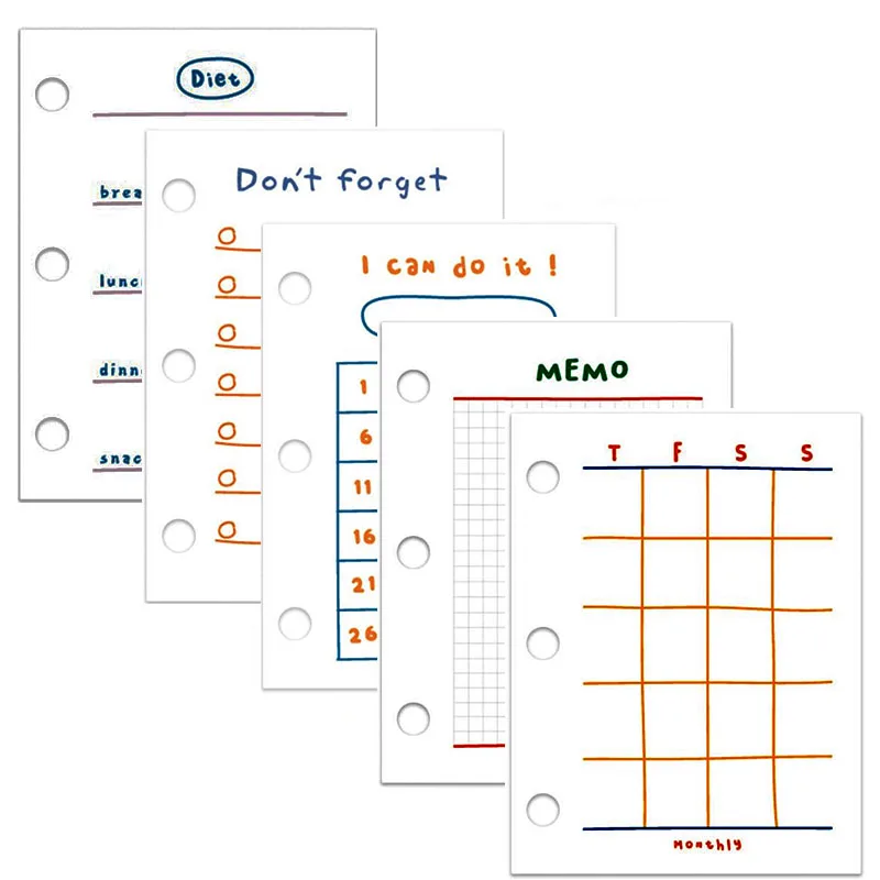 3-hole Loose-leaf Spiral Notebook Inner Refill Mini Notebook Insert Paper Inner Core Grid Daily Monthly Weekly Plan for Planner