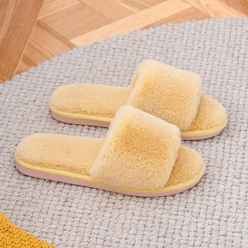 Winter Fluffy Women House Slippers Faux Fur Fashion Warm Shoes Woman Slip On Flats Female Slides Black Cozy Home Furry Slippers