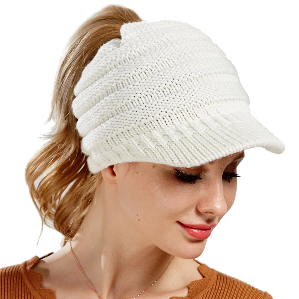 The New Lady Knitted Hats For Men And Women Skiing Baseball Cap Openings Horsetail Hat