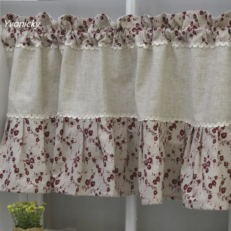 New Hands Free Cotton Short Curtains Handmade Romantic Ruffles Floral Small Curtains Retro Pastoral Kitchen Blinds Nice Cortinas