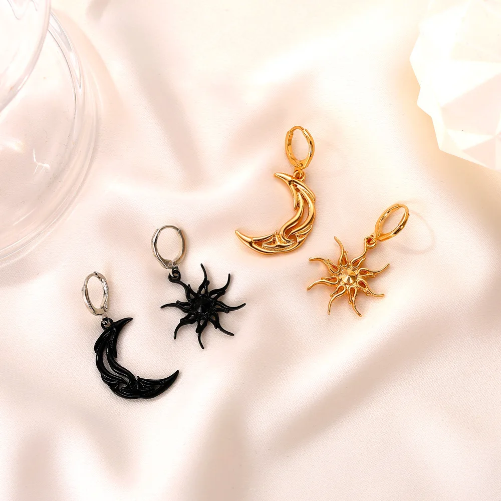 LATS New Sun Moon Dangle Earring Asymmetric Abstract Star Drop Earrings for Women Short Hollow Earings Brincos Fashion Jewelry